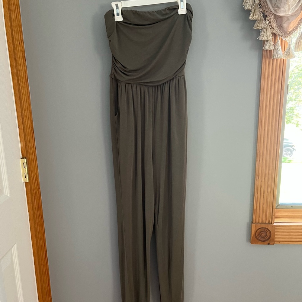 Olive Green Strapless Jumpsuit